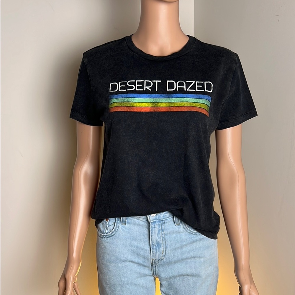 Black 'Desert Dazed' T-Shirt with Rainbow Stripes